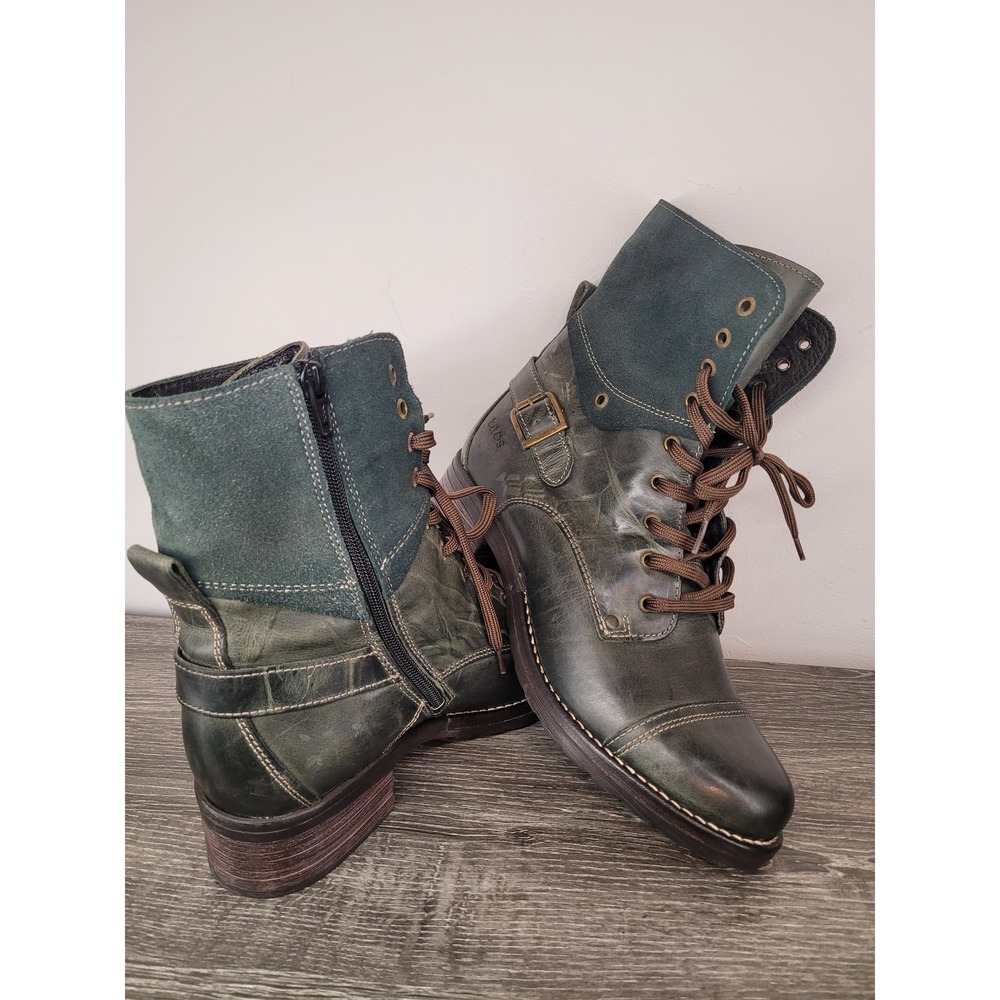 Taos Crave Teal Leather Suede Zip Combat Boots CRV-5514-TEAL EU 40 US 9-9.5 Zip